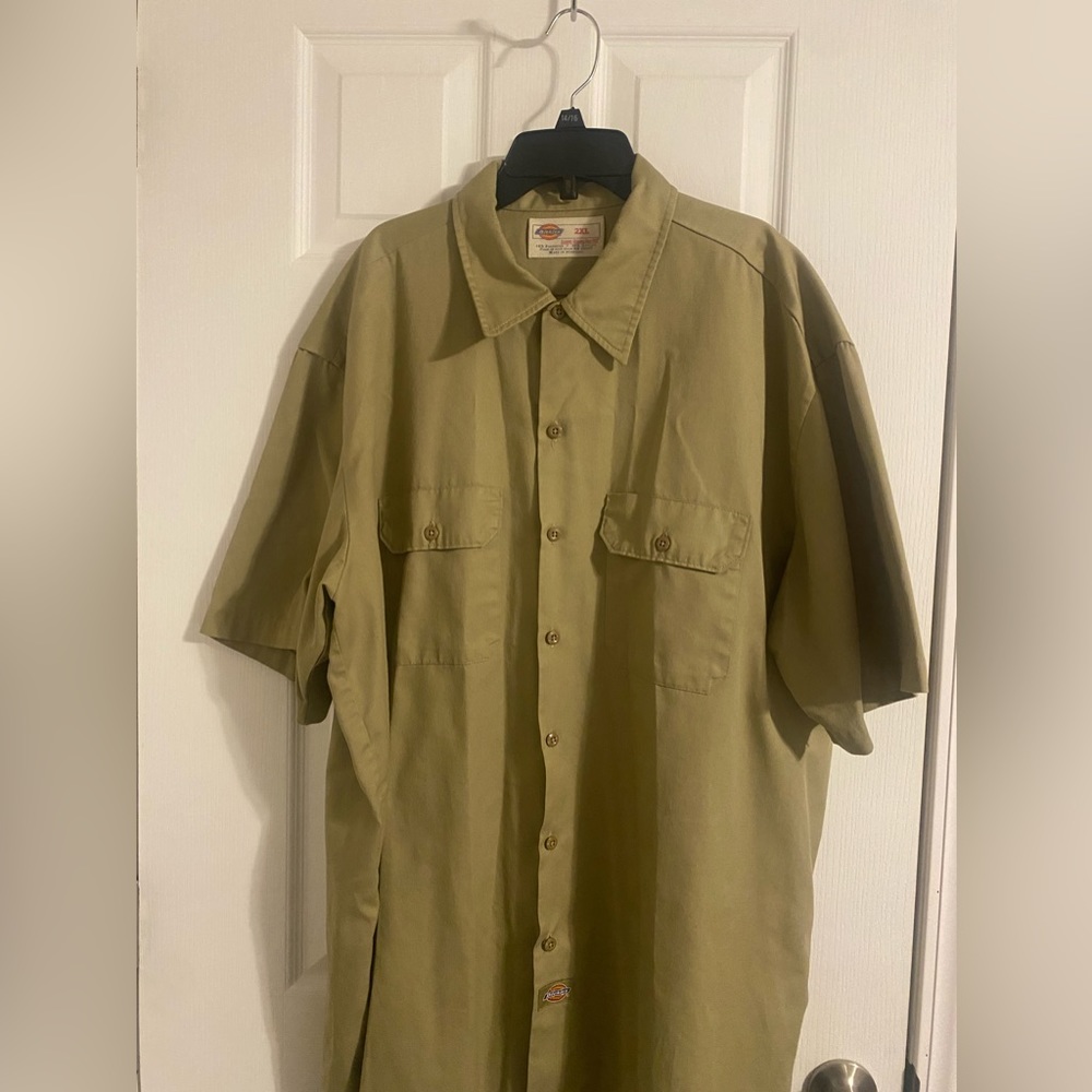 Dickies 2XL Beige Short Sleeve Button Down Shirt